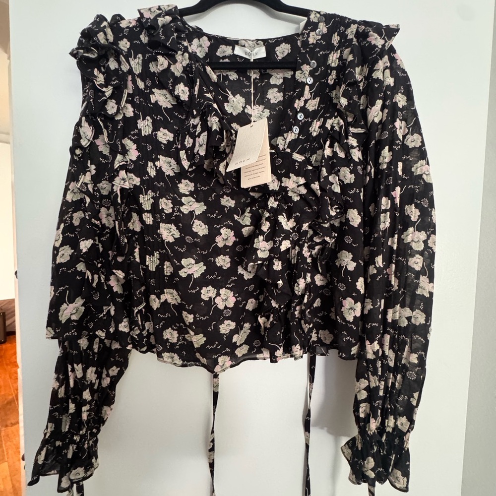 DOEN Luca Top in Black Anemone Floral Print Brand New w Tags from Fall 2018 - Picture 2 of 4